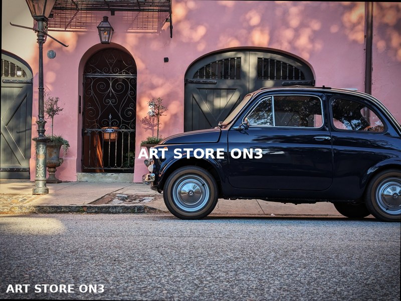 Black Fiat on Pink Street